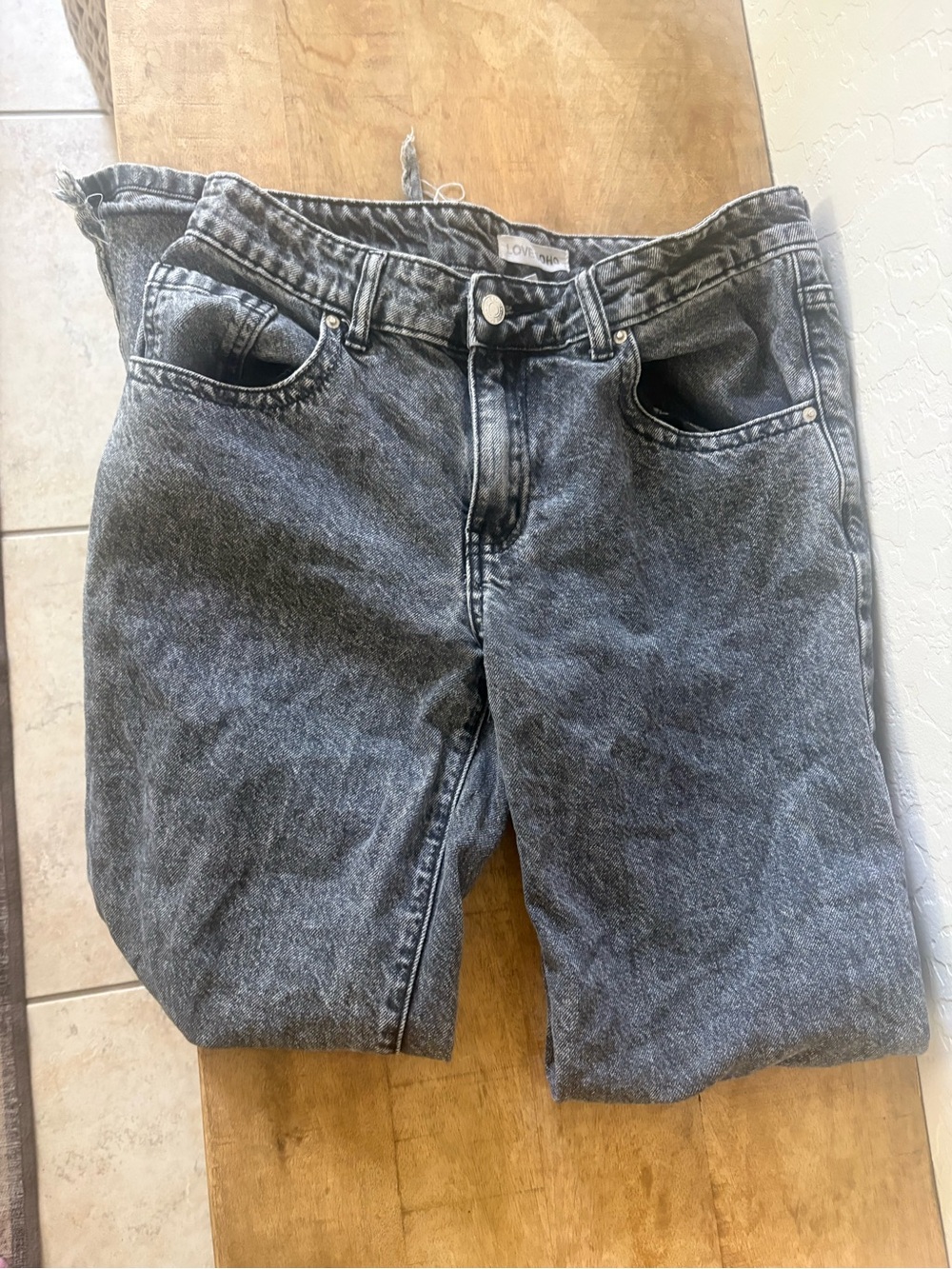 Women's Straight Leg Acid-Wash Gray Jeans